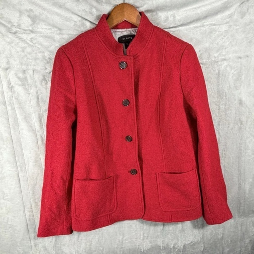 Talbots Red Wool Blend Button Front Jacket Size 10 wool blazer classic colorful